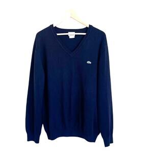 Lacoste Preppy Mens V Neck Sweater Size 6 XL Black Old Money Crocodile Logo Golf